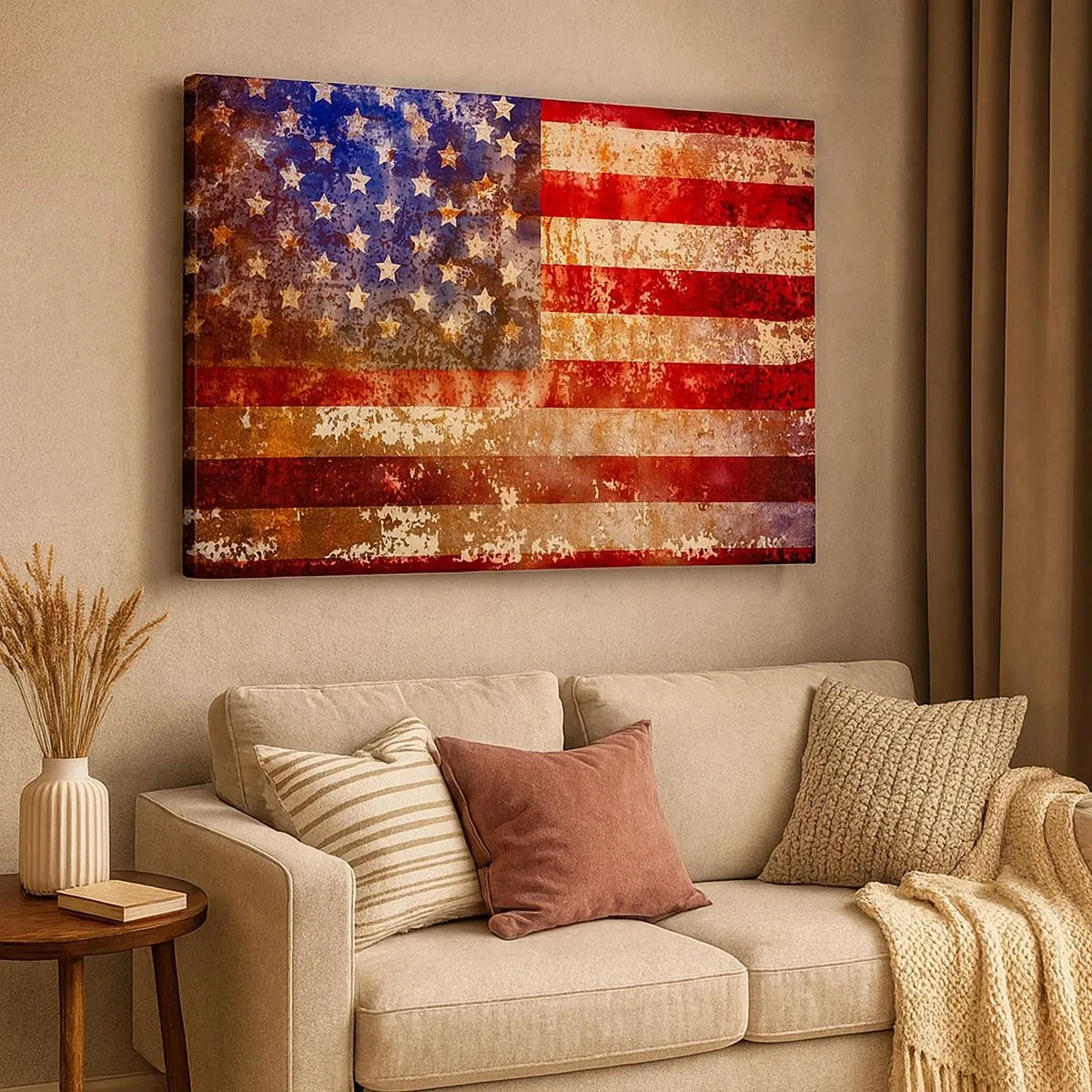 Bild auf Leinwand - Leinwandbild - Stilisierte US-Flagge mit gealtertem Effekt - 70x50cm - Ruhm verblasst nicht - Moderne Wanddekoration für Wohnzimmer und Schlafzimmer ARTTOR