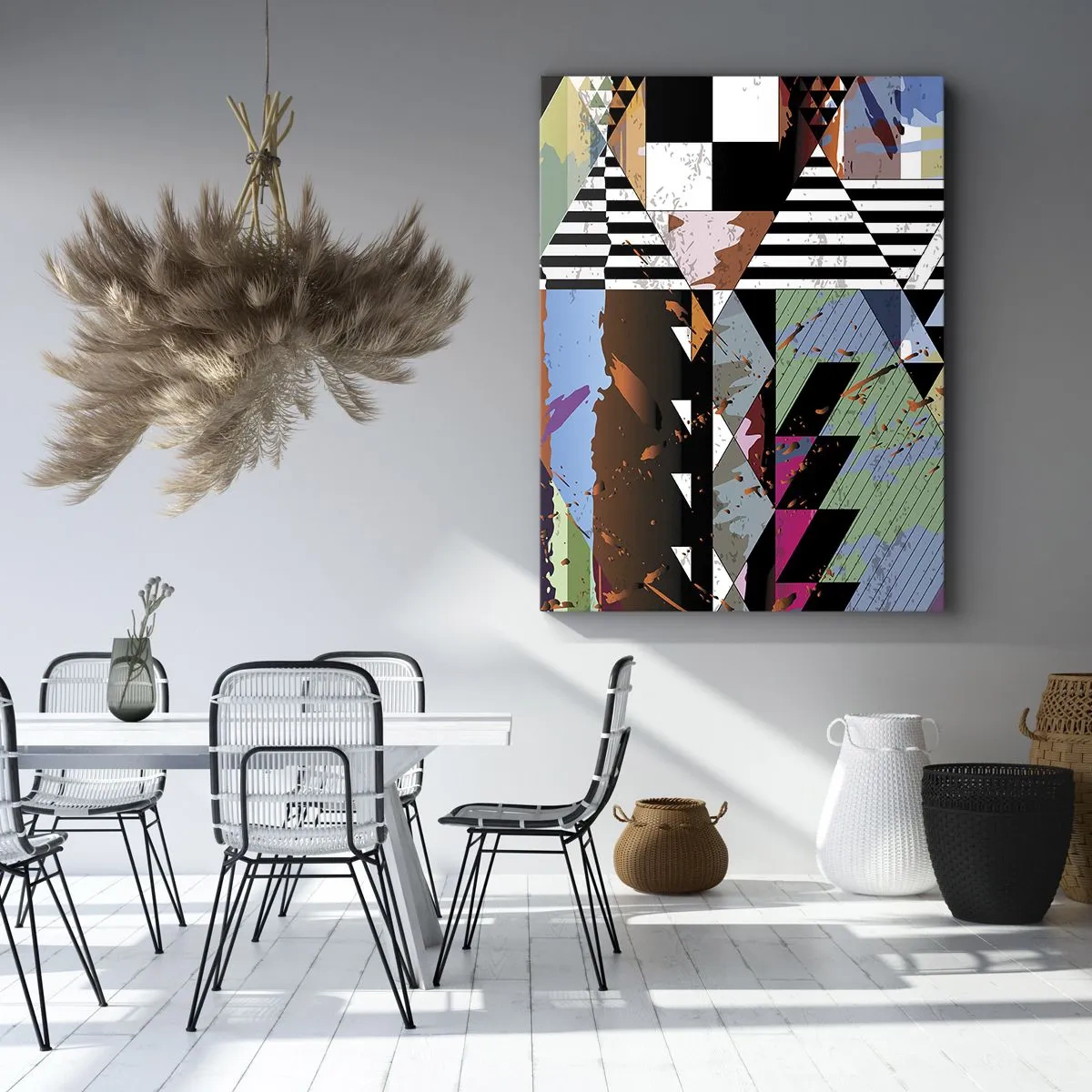 Bild auf Leinwand - Leinwandbild - Abstrakte geometrische Komposition mit lebendigen Farben - 50x70cm - Geometrisch und organisch - Moderne Wanddekoration für Wohnzimmer und Schlafzimmer ARTTOR