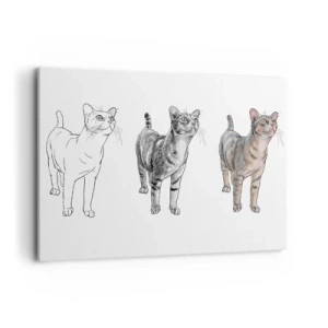 Bild auf Leinwand - Leinwandbild - Die Entwicklung einer Katzenzeichnung von der Skizze zur farbigen Form - 100x70cm - Zeichenunterricht - Moderne Wanddekoration für Wohnzimmer und Schlafzimmer ARTTOR