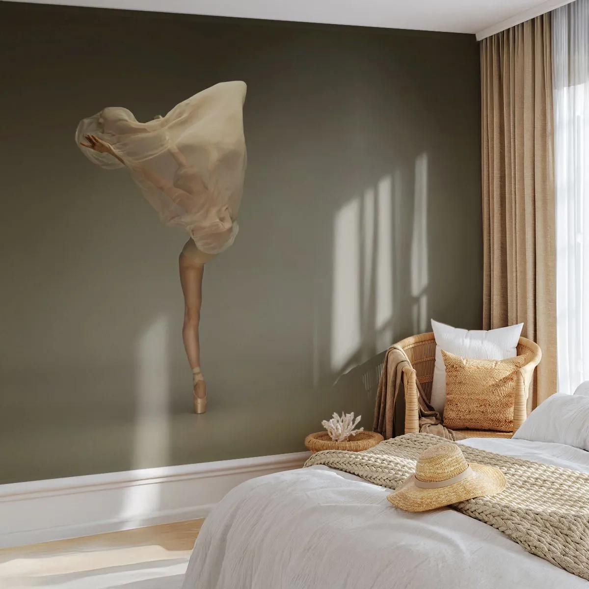Fototapete Premium Sand - Eine Tänzerin in zarter, ätherischer Pose - 100x70cm - Es wird bald auffliegen - Moderne Wanddekoration für Wohnzimmer und Schlafzimmer ARTTOR