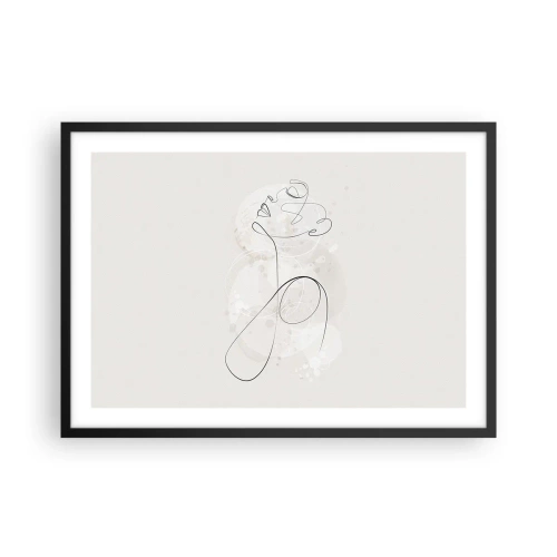 Poster in einem schwarzem Rahmen - Minimalistische Gesichtskontur mit einer Blume auf hellem Hintergrund - 70x50cm - Die Spirale der Schönheit - Moderne Wanddekoration für Wohnzimmer und Schlafzimmer ARTTOR