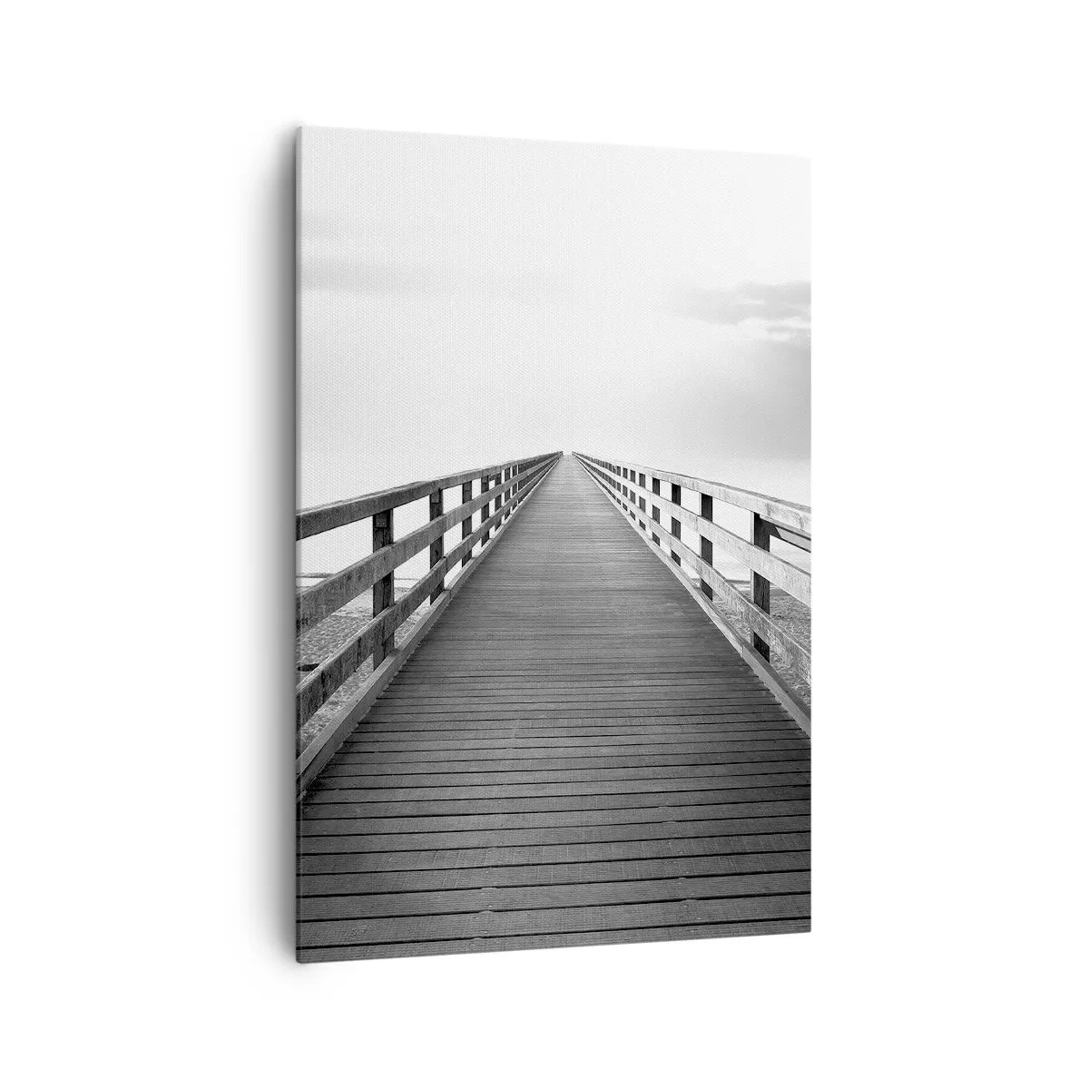 Bild auf Leinwand - Leinwandbild - Ein Schwarzweißbild eines Holzstegs, der zum Horizont führt. - 70x100cm - In die Ferne ... - Moderne Wanddekoration für Wohnzimmer und Schlafzimmer ARTTOR