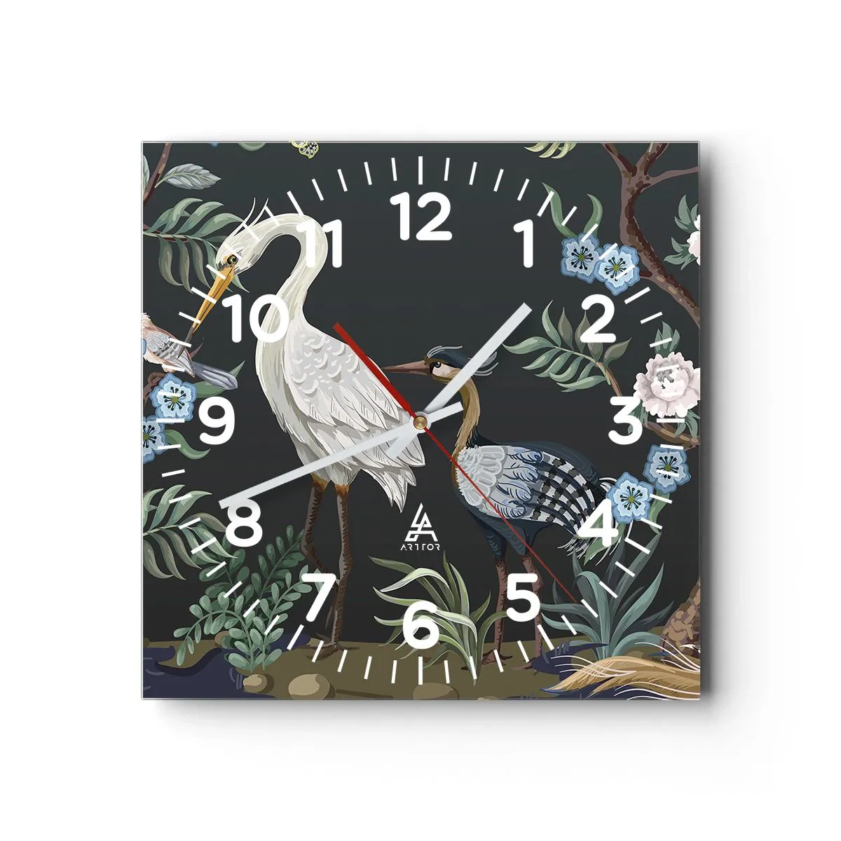 Wanduhr - Glasuhr - Vogelparade - 30x30 cm