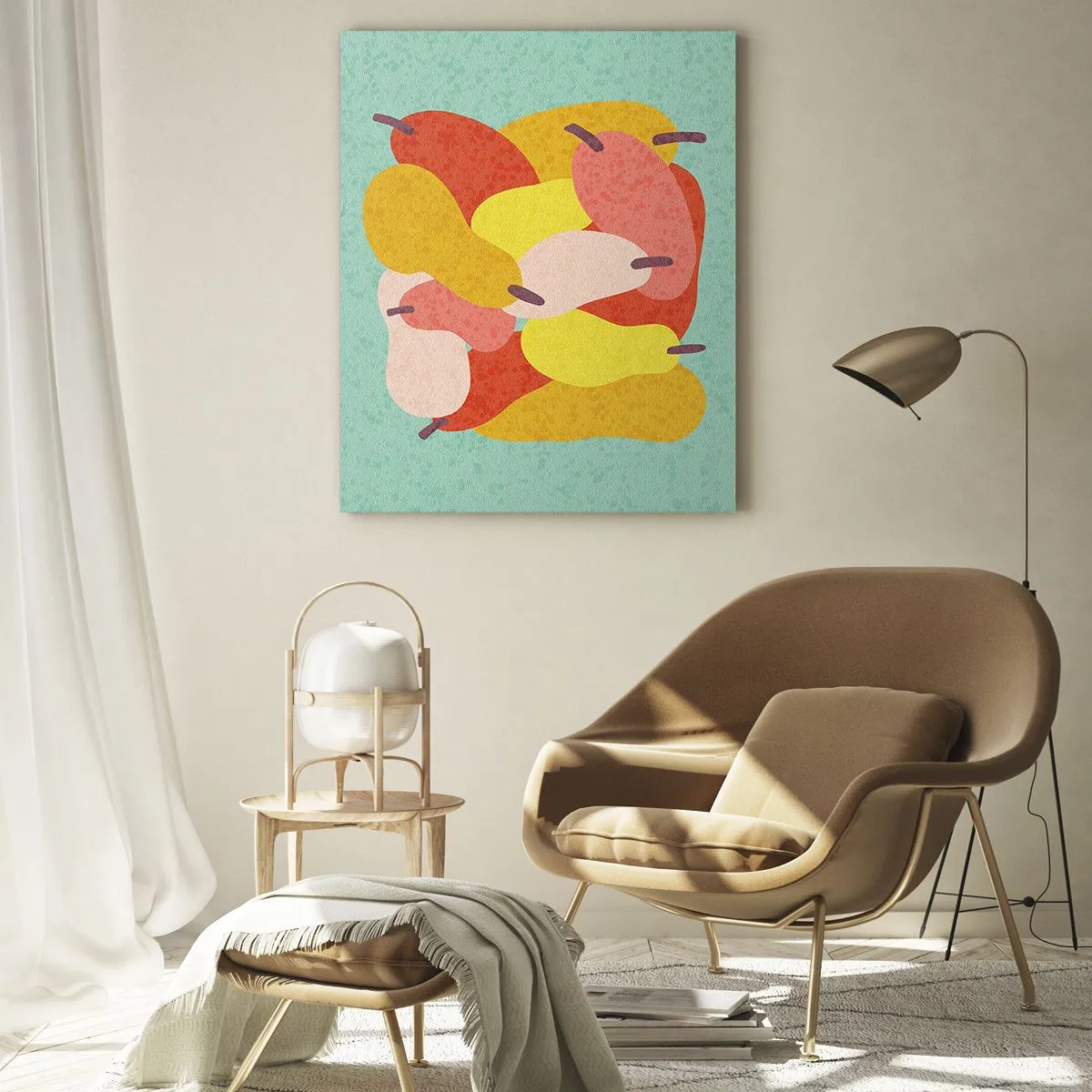 Glasbild - Bild auf glas - Bunte abstrakte Birnen auf grünem Hintergrund - 70x100cm - Probieren Sie die Sommersonne - Moderne Wanddekoration für Wohnzimmer und Schlafzimmer ARTTOR