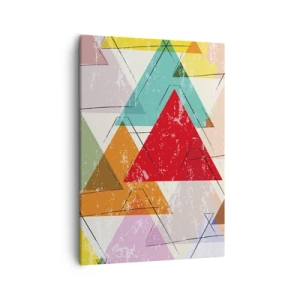 Bild auf Leinwand - Leinwandbild - Bunte Abstraktion mit geometrischen Dreiecken - 50x70cm - Drei mal drei - Moderne Wanddekoration für Wohnzimmer und Schlafzimmer ARTTOR