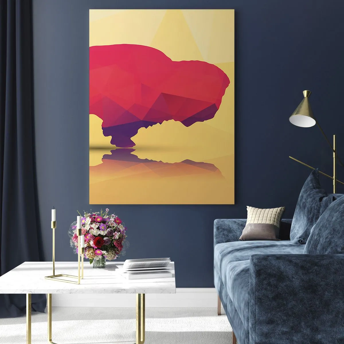 Glasbild - Bild auf glas - Geometrischer Bison in warmen Farben - 50x70cm - Die Amaranth-Stärke des Bisons - Moderne Wanddekoration für Wohnzimmer und Schlafzimmer ARTTOR