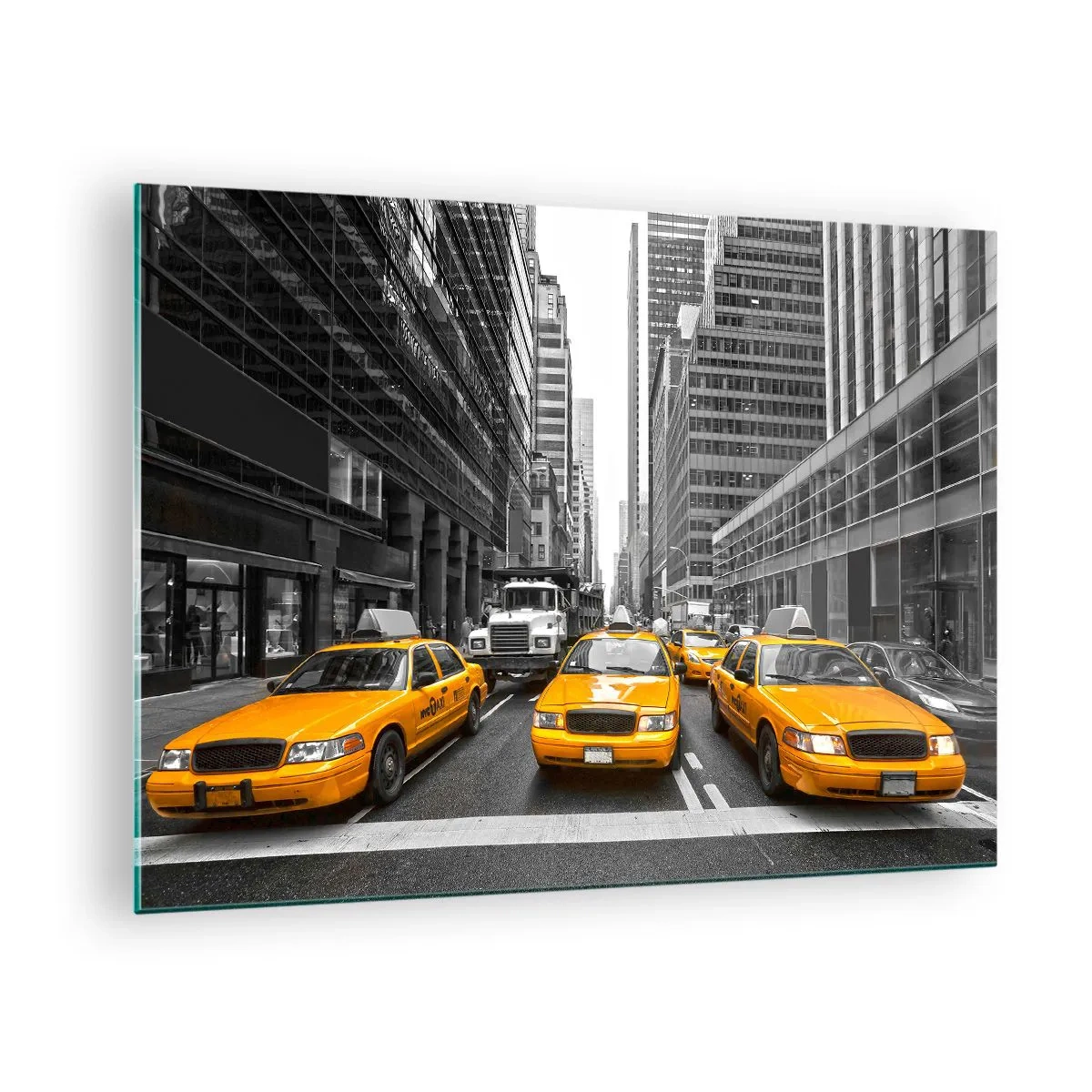 Glasbild - Bild auf glas - Gelbe Taxis auf den Straßen von New York - 70x50cm - Wir färben die Stadt - Moderne Wanddekoration für Wohnzimmer und Schlafzimmer ARTTOR