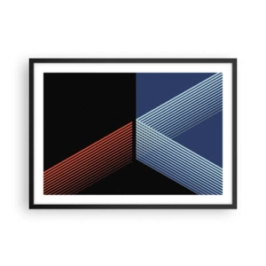 Poster in einem schwarzem Rahmen - Geometrische Linien in Rot- und Blautönen - 70x50cm - Eine einfache Geschichte - Moderne Wanddekoration für Wohnzimmer und Schlafzimmer ARTTOR