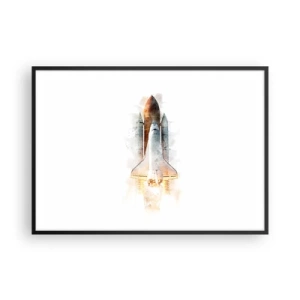 Poster in einem schwarzem Rahmen - Eine künstlerische Aquarell-Interpretation eines startenden Space Shuttles - 100x70cm - Entdecker für den Anfang - Moderne Wanddekoration für Wohnzimmer und Schlafzimmer ARTTOR