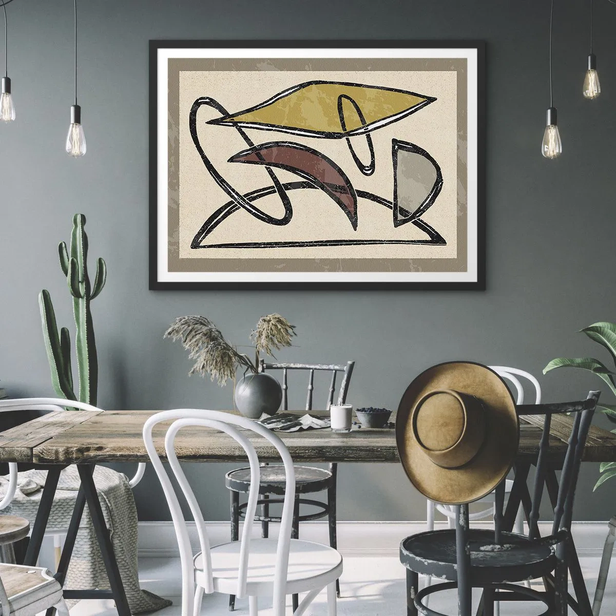 Poster in einem schwarzem Rahmen - Abstraktion mit geometrischen Formen und gedämpften Farben - 70x50cm - Vertikale und Horizontale - Moderne Wanddekoration für Wohnzimmer und Schlafzimmer ARTTOR