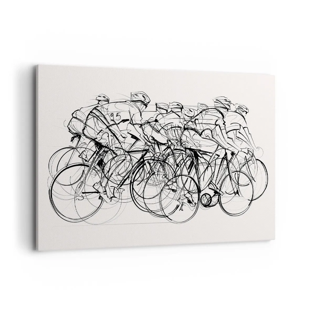 Bild auf Leinwand - Leinwandbild - Eine Gruppe von Radfahrern in Bewegung im minimalistischen Stil - 100x70cm - Gemeinsam als Team - Moderne Wanddekoration für Wohnzimmer und Schlafzimmer ARTTOR