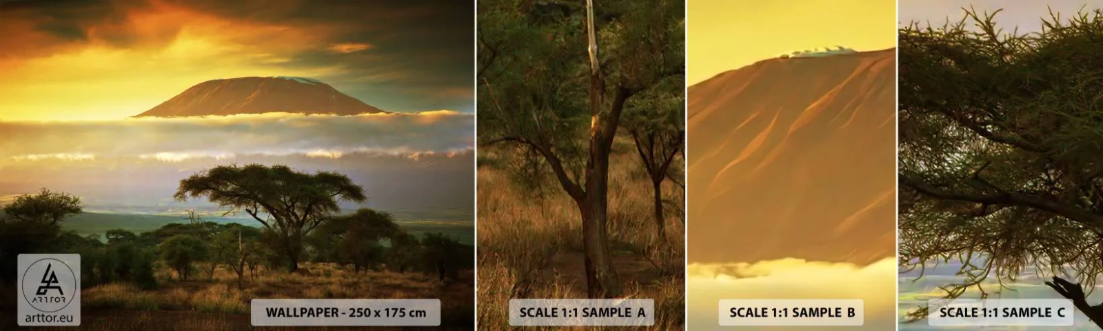 Fototapeten Muster Selbstklebend Deluxe Sticker - Ein Reisetraum - Landschaft, Kilimandscharo, Afrika - 100x30 cm