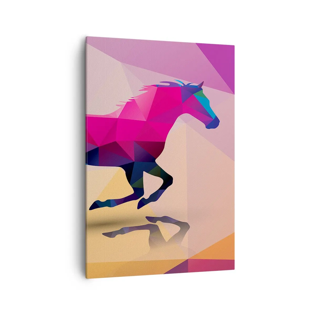Bild auf Leinwand - Leinwandbild - Geometrische Silhouette eines galoppierenden Pferdes in leuchtenden Farben - 70x100cm - Kubismus lebt noch - Moderne Wanddekoration für Wohnzimmer und Schlafzimmer ARTTOR