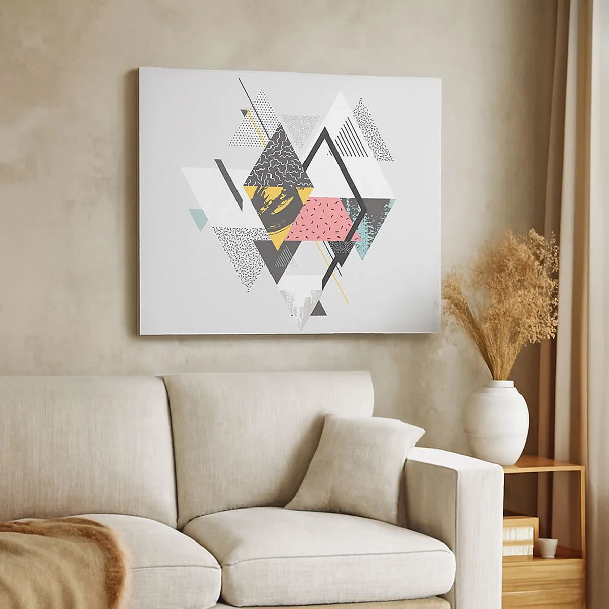 Bild auf Leinwand - Leinwandbild - Geometrische Muster auf hellem Hintergrund - 70x50cm - Variation über Dreieck und Raute - Moderne Wanddekoration für Wohnzimmer und Schlafzimmer ARTTOR
