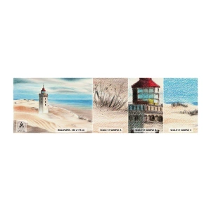Fototapeten Muster Selbstklebend Deluxe Sticker - Immer aufs Meer starrend - Leuchtturm, Strand, Meer - 100x30 cm