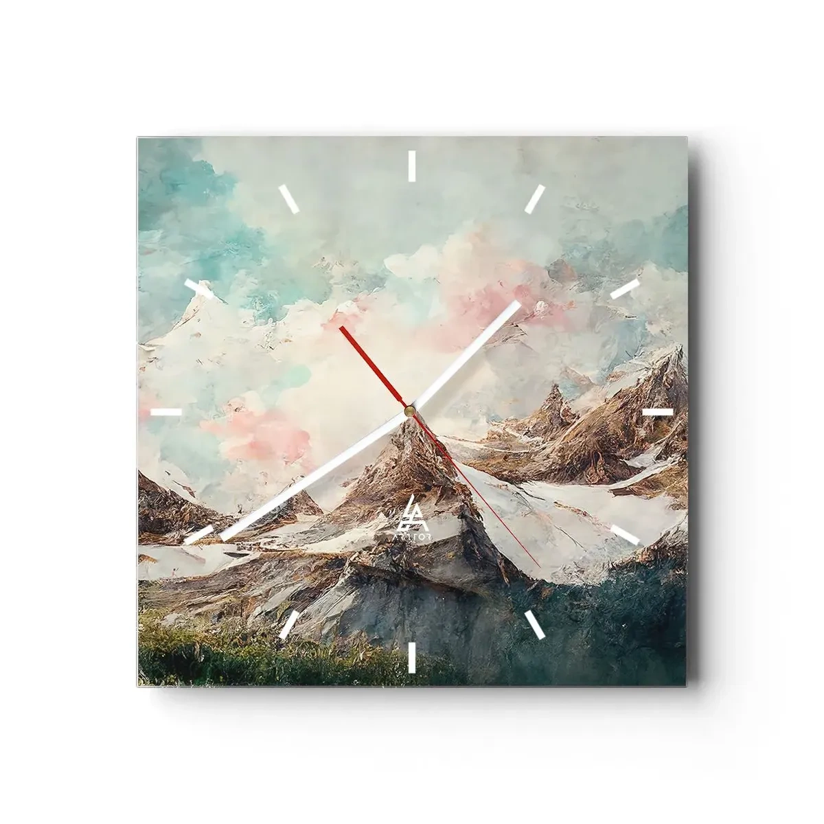 Wanduhr - Glasuhr - Malerische Berge mit pastellfarbenem Himmel - 30x30cm - Felsklingen - Moderne Wanddekoration für Wohnzimmer und Schlafzimmer ARTTOR