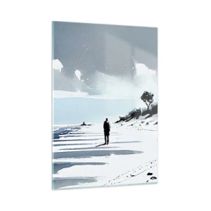 Glasbild - Bild auf glas - Silhouette einer einsamen Person, die an einem leeren Strand spazieren geht - 50x70cm - Allein sein - Moderne Wanddekoration für Wohnzimmer und Schlafzimmer ARTTOR