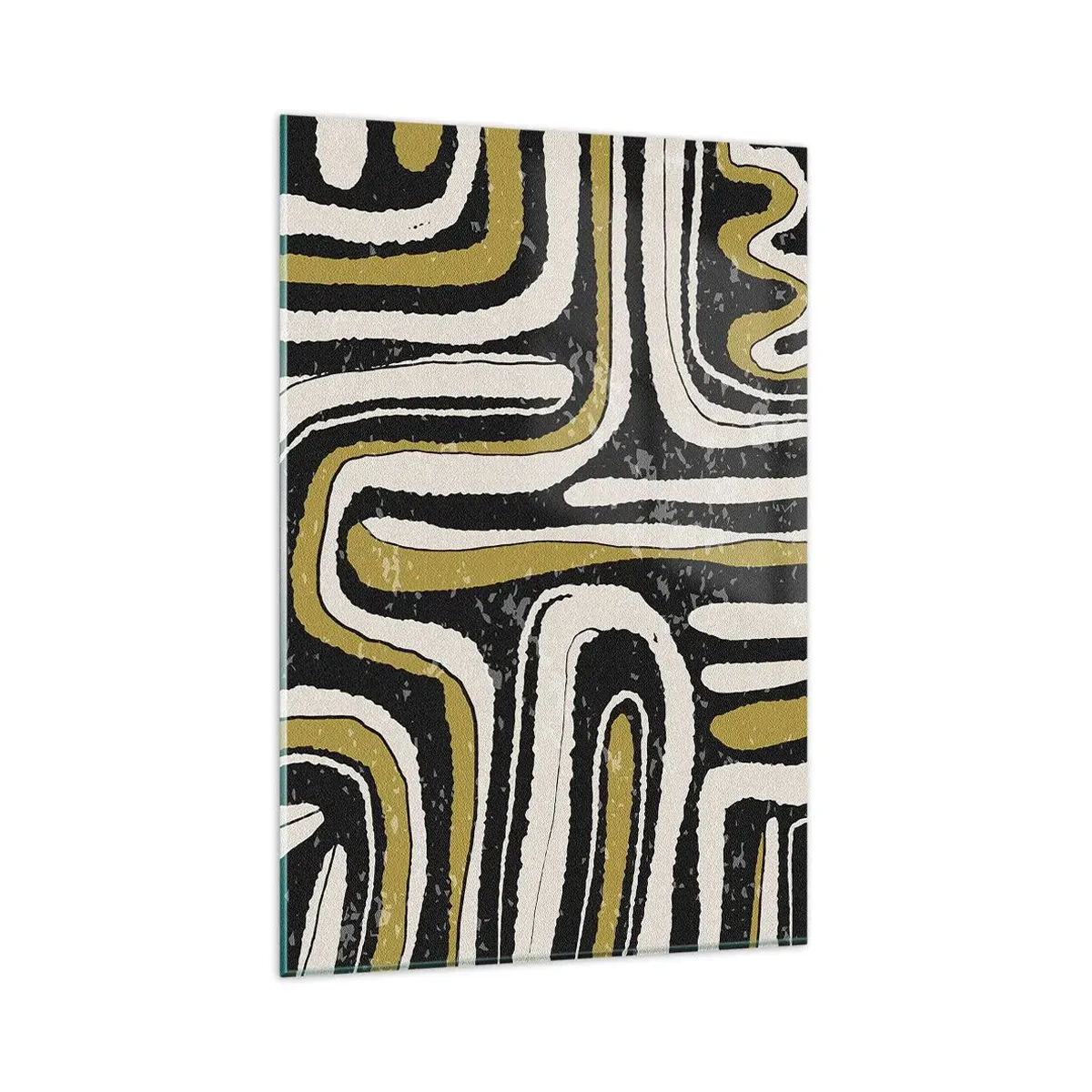 Glasbild - Bild auf glas - Abstraktes Muster in Schwarz, Weiß und Gold - 80x120cm - Komposition: Straßen und Gassen - Moderne Wanddekoration für Wohnzimmer und Schlafzimmer ARTTOR