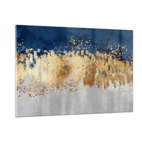 Glasbild - Bild auf glas - Goldene Akzente auf marineblauem und silbernem Hintergrund - 120x80cm - Moderne Komposition mit Glanz - Moderne Wanddekoration für Wohnzimmer und Schlafzimmer ARTTOR