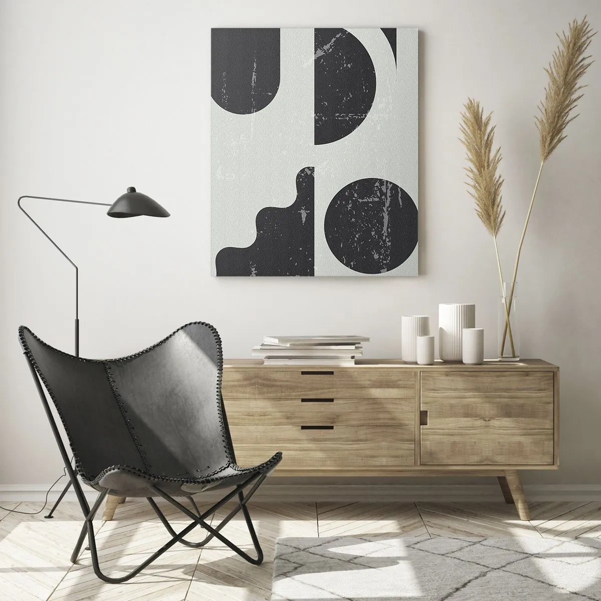 Glasbild - Bild auf glas - Abstrakte geometrische Grafiken mit Abschürfungen - 50x70cm - Komposition oben und unten - Moderne Wanddekoration für Wohnzimmer und Schlafzimmer ARTTOR