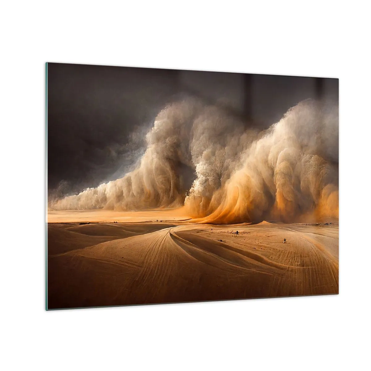 Glasbild - Bild auf glas - Ein Sandsturm über der Wüste in dramatischem Licht - 70x50cm - Zorn der Wüste - Moderne Wanddekoration für Wohnzimmer und Schlafzimmer ARTTOR