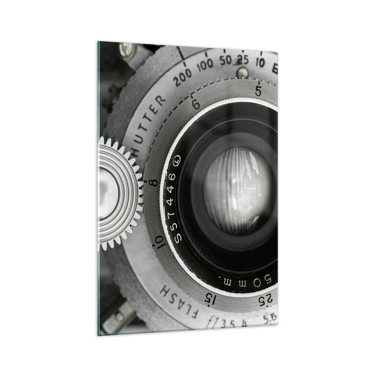Glasbild - Bild auf glas - Das Objektiv einer alten Kamera - 70x100cm - Eine Story über Hollywood - Moderne Wanddekoration für Wohnzimmer und Schlafzimmer ARTTOR