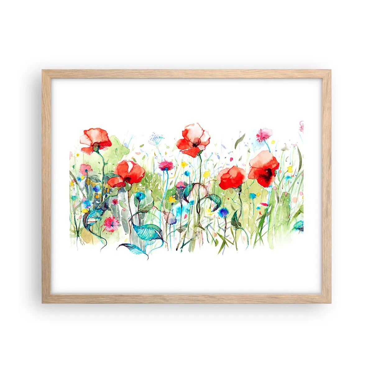 Poster in einem Rahmen aus heller Eiche - Blühende Maiwiese - 50x40 cm