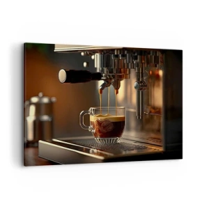 Bild auf Leinwand - Leinwandbild - Kaffeemaschine mit einer Tasse aromatischem Espresso - 100x70cm - Sinnliche Mischung - Moderne Wanddekoration für Wohnzimmer und Schlafzimmer ARTTOR