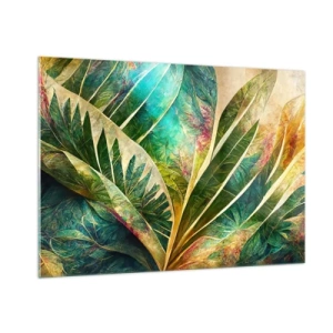 Glasbild - Bild auf glas - Bunte Blätter mit tropischem Flair - 100x70cm - Farben der Tropen - Moderne Wanddekoration für Wohnzimmer und Schlafzimmer ARTTOR