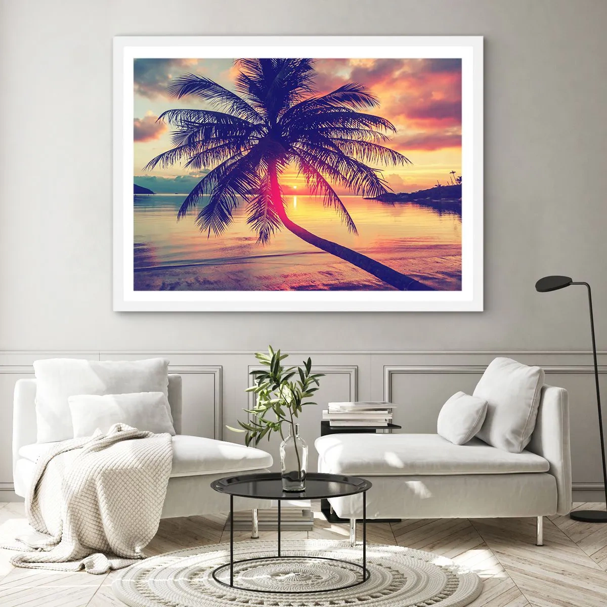Poster in einem weißen Rahmen - Abend unter Palmen - 70x50 cm