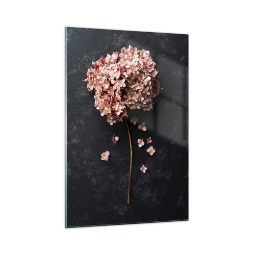Glasbild - Bild auf glas - Eine zarte Hortensienblüte auf dunklem Hintergrund - 70x100cm - Wirklich romantisches Zeichen - Moderne Wanddekoration für Wohnzimmer und Schlafzimmer ARTTOR