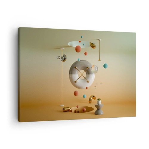 Bild auf Leinwand - Leinwandbild - Geometrische Figuren in Pastellfarben in surrealistischer Anordnung - 70x50cm - Alles kann passieren - Moderne Wanddekoration für Wohnzimmer und Schlafzimmer ARTTOR