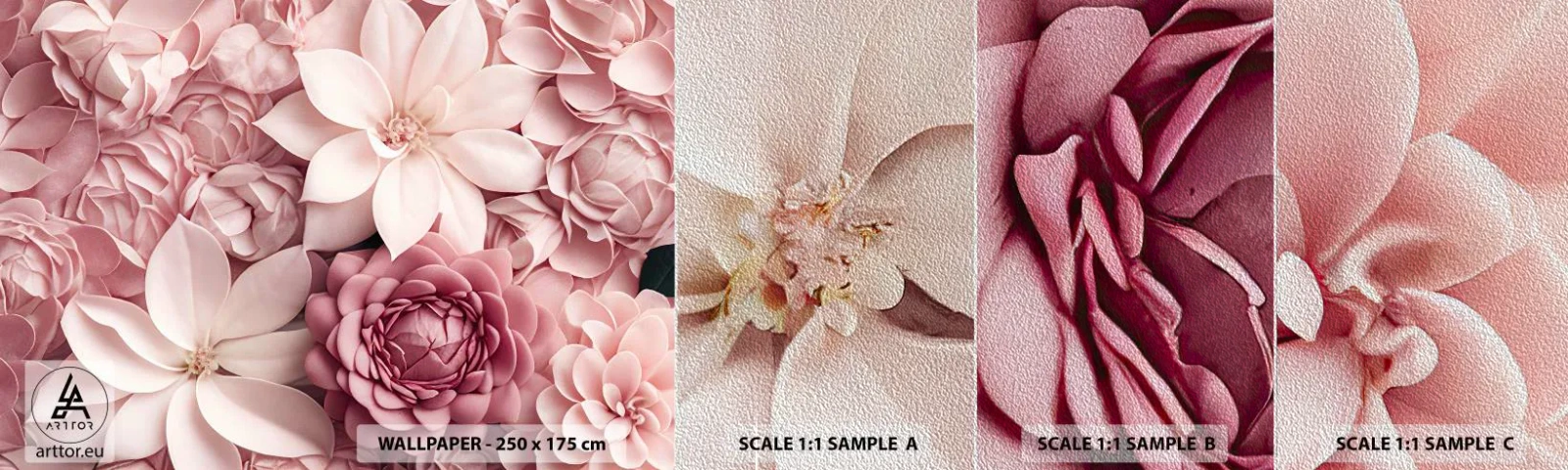 Fototapeten Muster Premium Sand - In rosa Blütenblättern - Blumen, Pastell, Hell - 100x30 cm