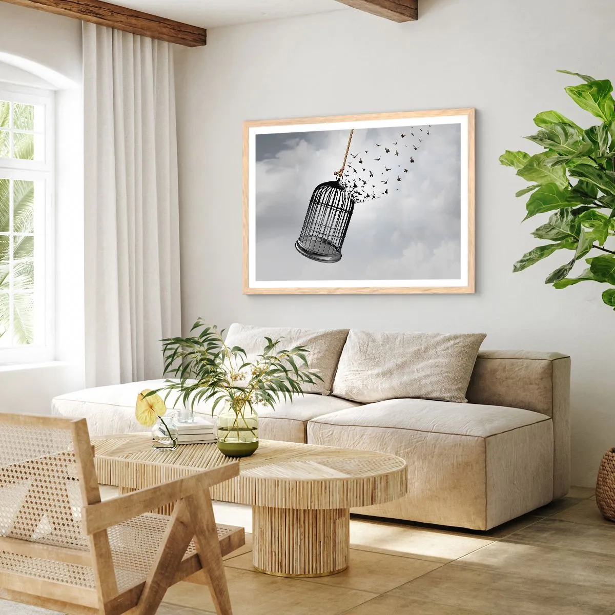 Poster in einem Rahmen aus heller Eiche - Glaube ... Hoffnung ... Freiheit! - 70x50 cm