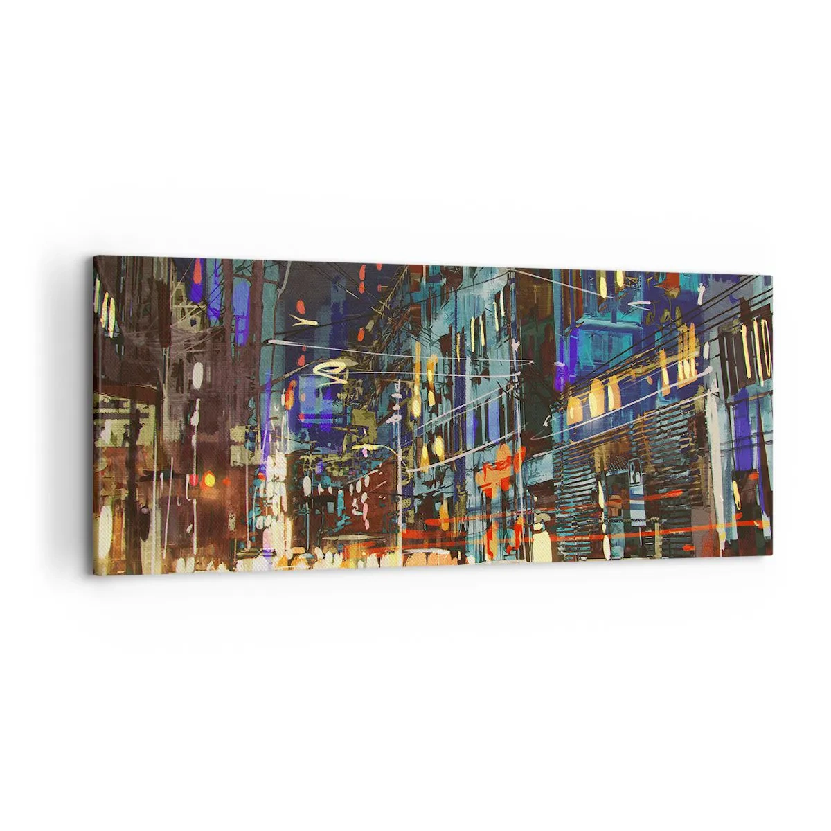 Bild auf Leinwand - Leinwandbild - Stadtnachtszene mit Neonlichtern - 120x50cm - Abendlicher Straßentrubel - Moderne Wanddekoration für Wohnzimmer und Schlafzimmer ARTTOR