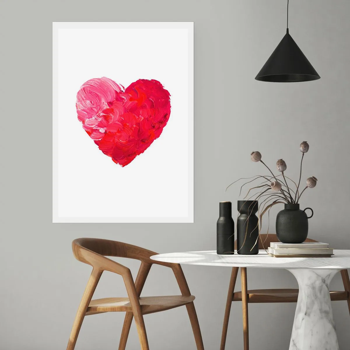 Poster - Herz in Rot- und Rosatönen - 50x70cm - Alles was du brauchst ist Liebe - Moderne Wanddekoration für Wohnzimmer und Schlafzimmer ARTTOR