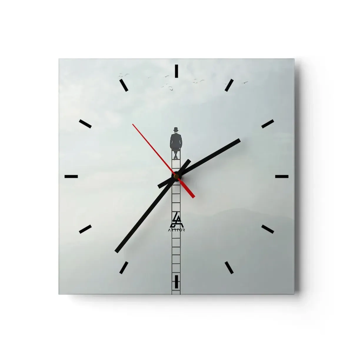 Wanduhr - Glasuhr - Ein Mann auf einer Leiter, die in den Himmel ragt - 30x30cm - Erhebe dich darüber! - Moderne Wanddekoration für Wohnzimmer und Schlafzimmer ARTTOR