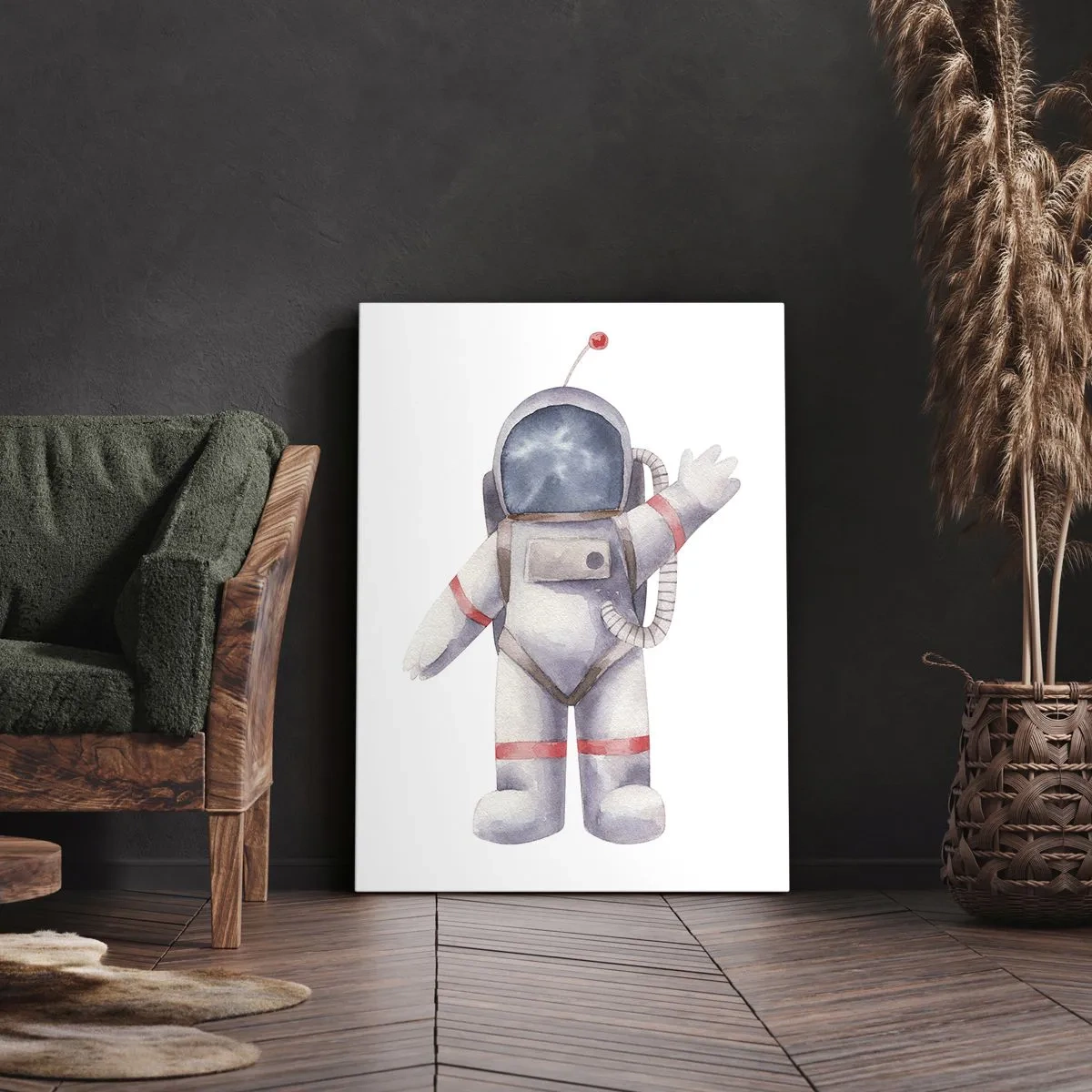 Bild auf Leinwand - Leinwandbild - Astronaut im Aquarellstil auf weißem Hintergrund - 70x100cm - Bis dann! - Moderne Wanddekoration für Wohnzimmer und Schlafzimmer ARTTOR