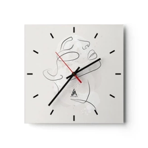 Wanduhr - Glasuhr - Eine minimalistische Skizze eines Gesichts auf hellem Hintergrund - 30x30cm - Die Umrisse eines Traums - Moderne Wanddekoration für Wohnzimmer und Schlafzimmer ARTTOR