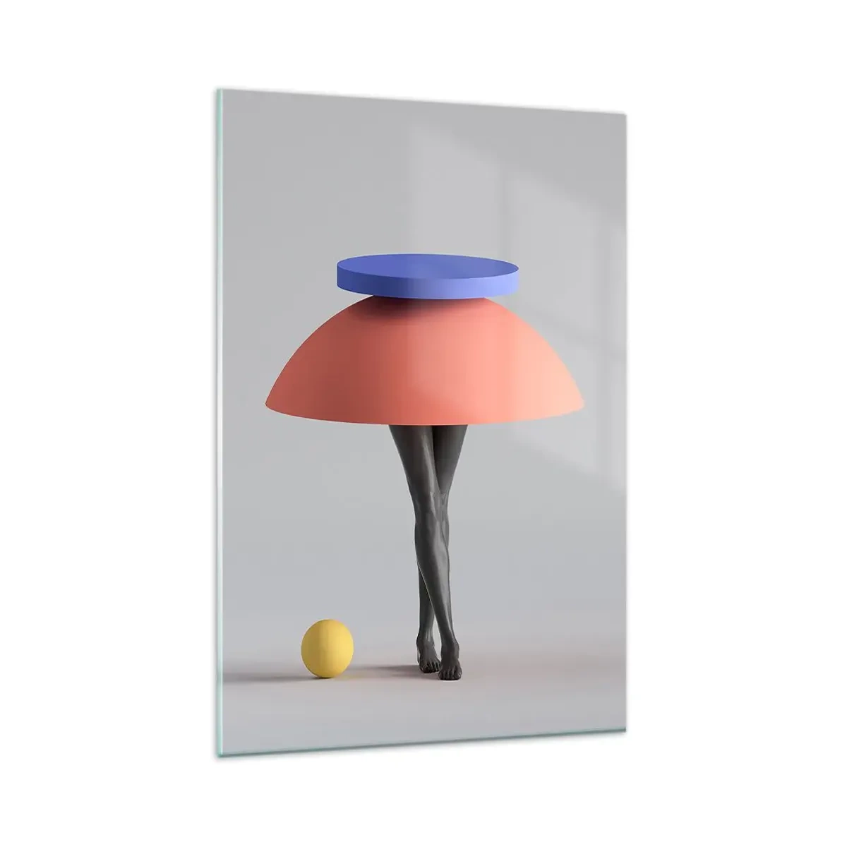 Glasbild - Bild auf glas - Abstrakte geometrische Komposition mit Beinen und einem Ball - 80x120cm - Surrealistische Komposition - Moderne Wanddekoration für Wohnzimmer und Schlafzimmer ARTTOR