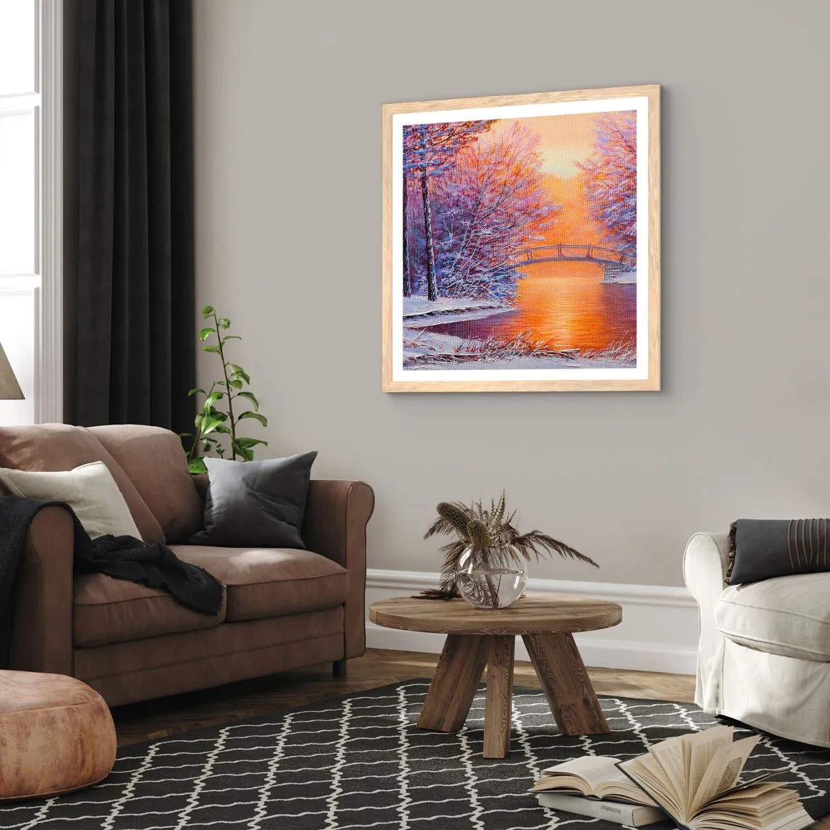 Poster in einem Rahmen aus heller Eiche - Treffen wir uns hier - 40x40 cm