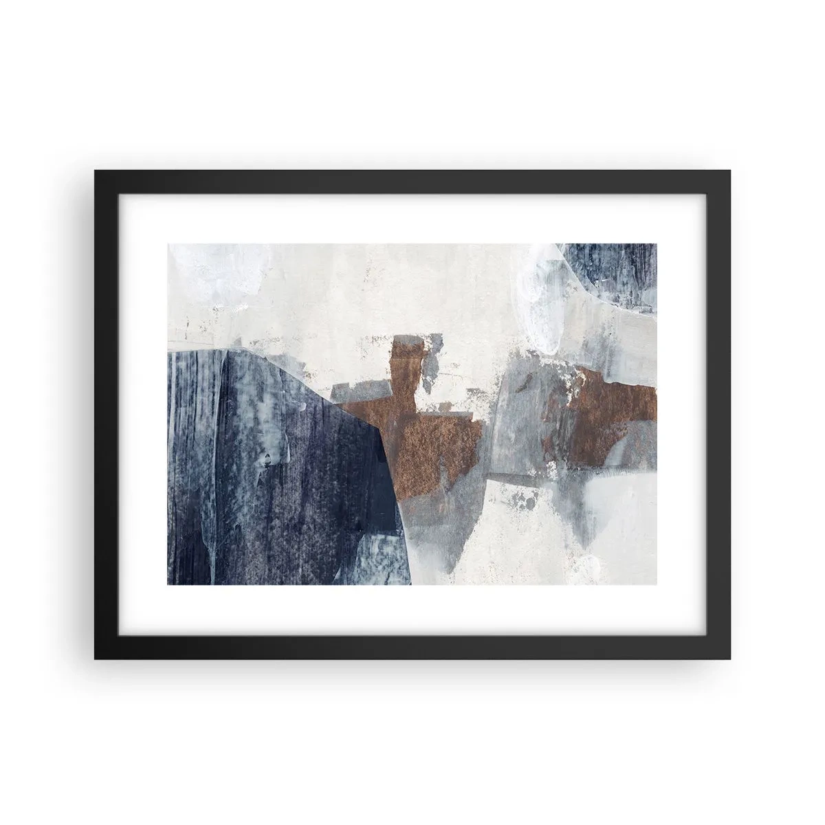 Poster in einem schwarzem Rahmen - Blaue und braune Formen - 40x30 cm