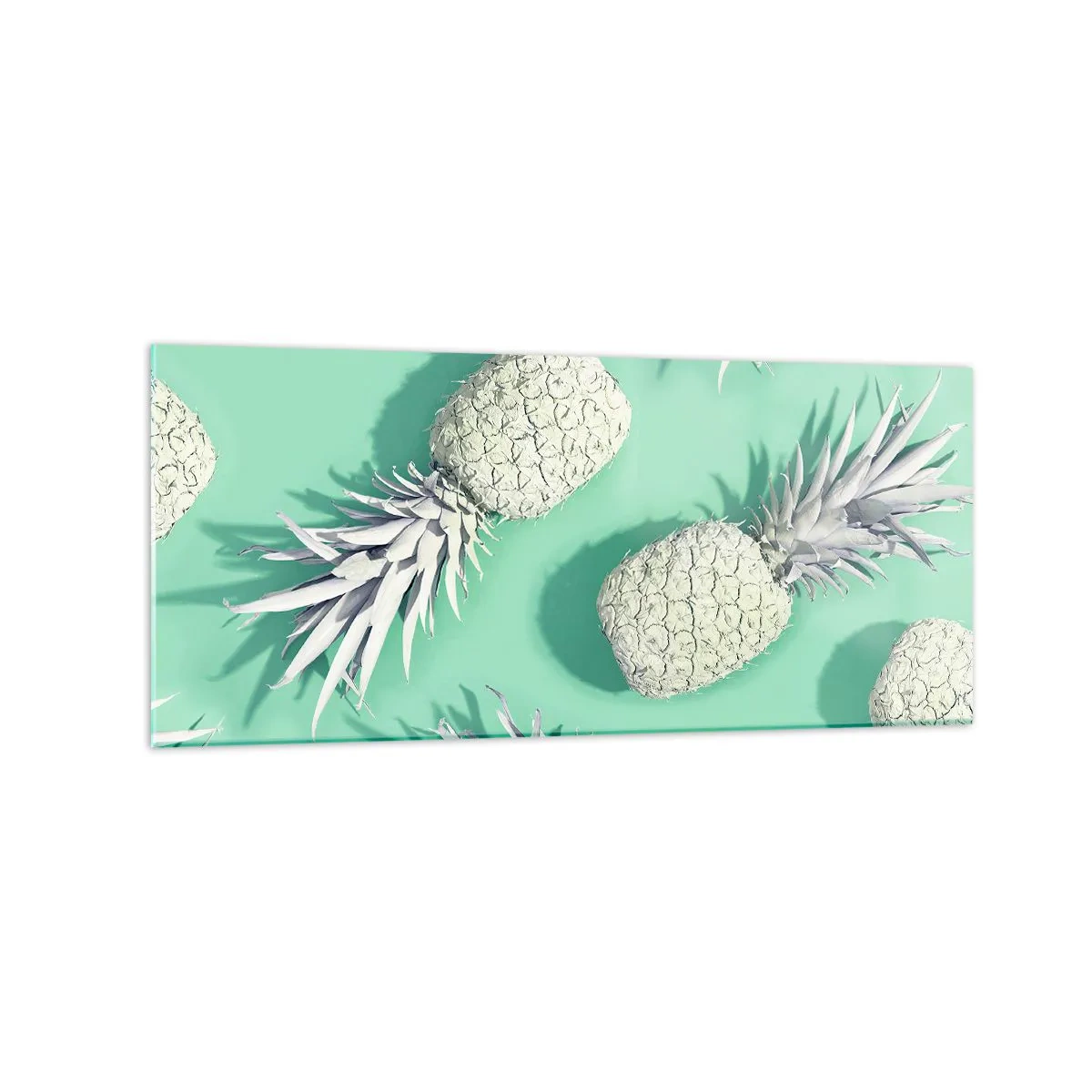 Glasbild - Bild auf glas - Weiße Ananas auf pastellfarbenem Hintergrund im minimalistischen Stil - 120x50cm - Das passt gut zu Minze - Moderne Wanddekoration für Wohnzimmer und Schlafzimmer ARTTOR