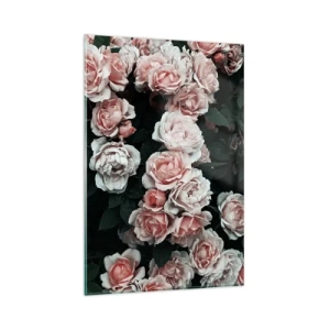 Glasbild - Bild auf glas - Rosa Rosen auf dunklem Hintergrund in einer subtilen Komposition - 80x120cm - Rosen-Ensemble - Moderne Wanddekoration für Wohnzimmer und Schlafzimmer ARTTOR