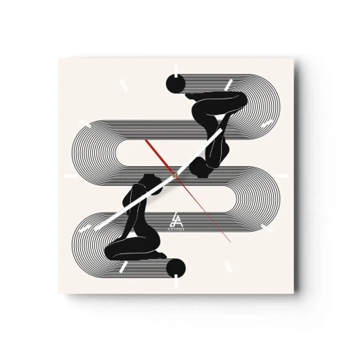 Wanduhr - Glasuhr - Schwarze Silhouetten mit geometrischen Linien auf hellem Hintergrund - 30x30cm - Sinnliche Symmetrie - Moderne Wanddekoration für Wohnzimmer und Schlafzimmer ARTTOR