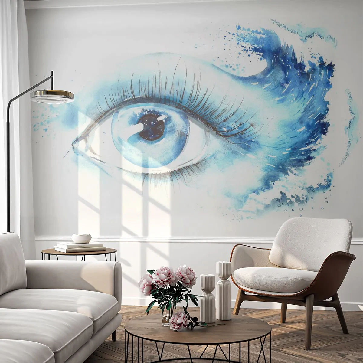 Fototapete Premium Sand - Tauchen Sie ein in das Blau der Blicke - Abstraktion, Auge, Stück - 400x280 cm