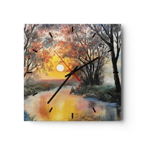 Wanduhr - Glasuhr - Sonnenuntergang über dem Fluss in einer Herbstlandschaft - 30x30cm - Herbststimmung - Moderne Wanddekoration für Wohnzimmer und Schlafzimmer ARTTOR