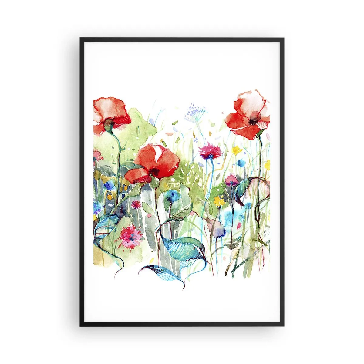 Poster in einem schwarzem Rahmen - Blühende Maiwiese - 70x100 cm