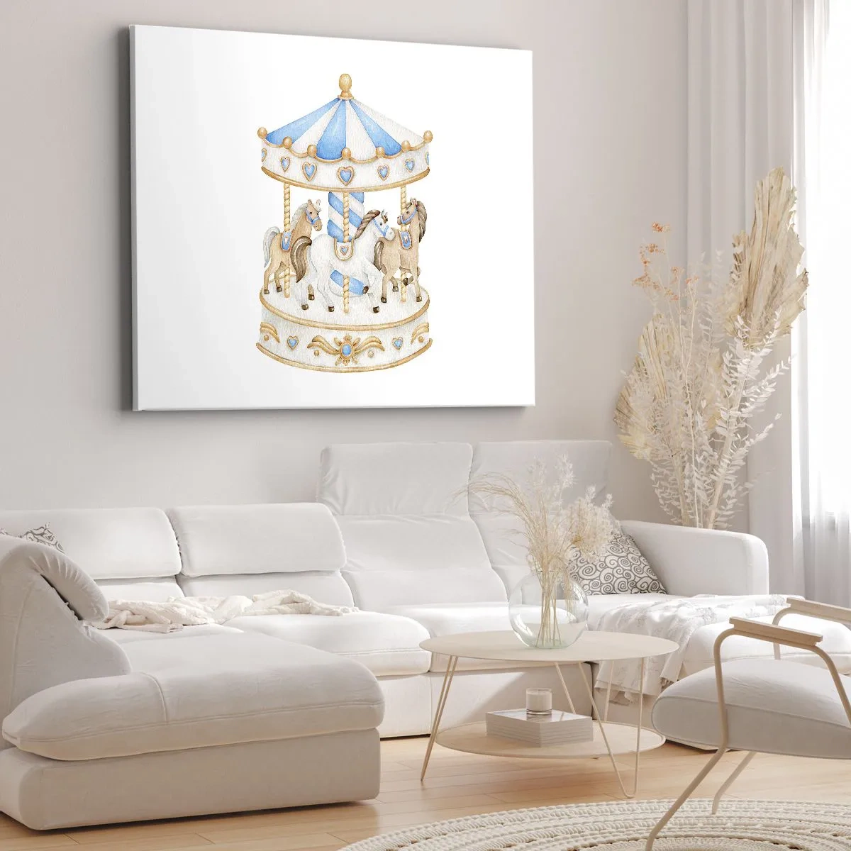 Bild auf Leinwand - Leinwandbild - Ein Karussell in Pastellfarben auf weißem Hintergrund - 120x80cm - Süße Kindheit - Moderne Wanddekoration für Wohnzimmer und Schlafzimmer ARTTOR