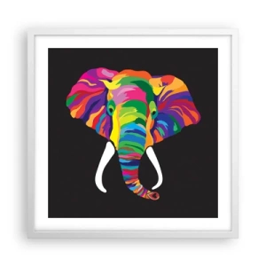 Poster in einem weißen Rahmen - Der Elefant, der es liebte, im Regenbogen zu baden - 50x50 cm